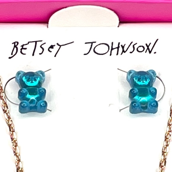 Betsey Johnson Gummy Bear Earrings & Necklace Set Gold Red Blue Yellow Orange - Picture 3 of 5
